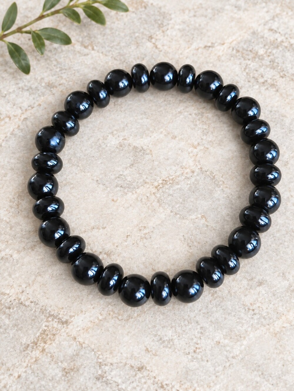 Black Onyx Beaded Stretch Bracelet | Handmade